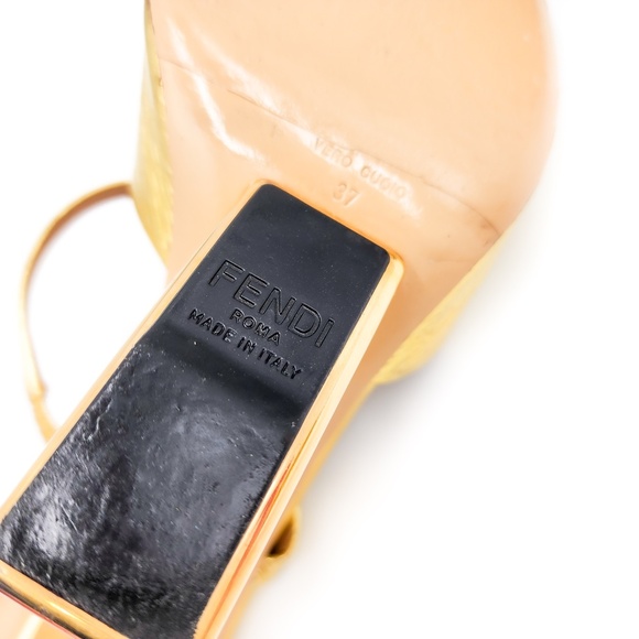 Fendi Gold Leather F Logo Slip-On Metal Heels Mules EU 37 - Picture 10 of 11